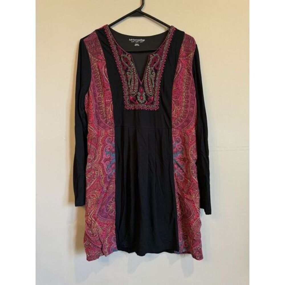 Soft Surrounding Black Pink‎ Paisley Dress Knee Length Size Medium